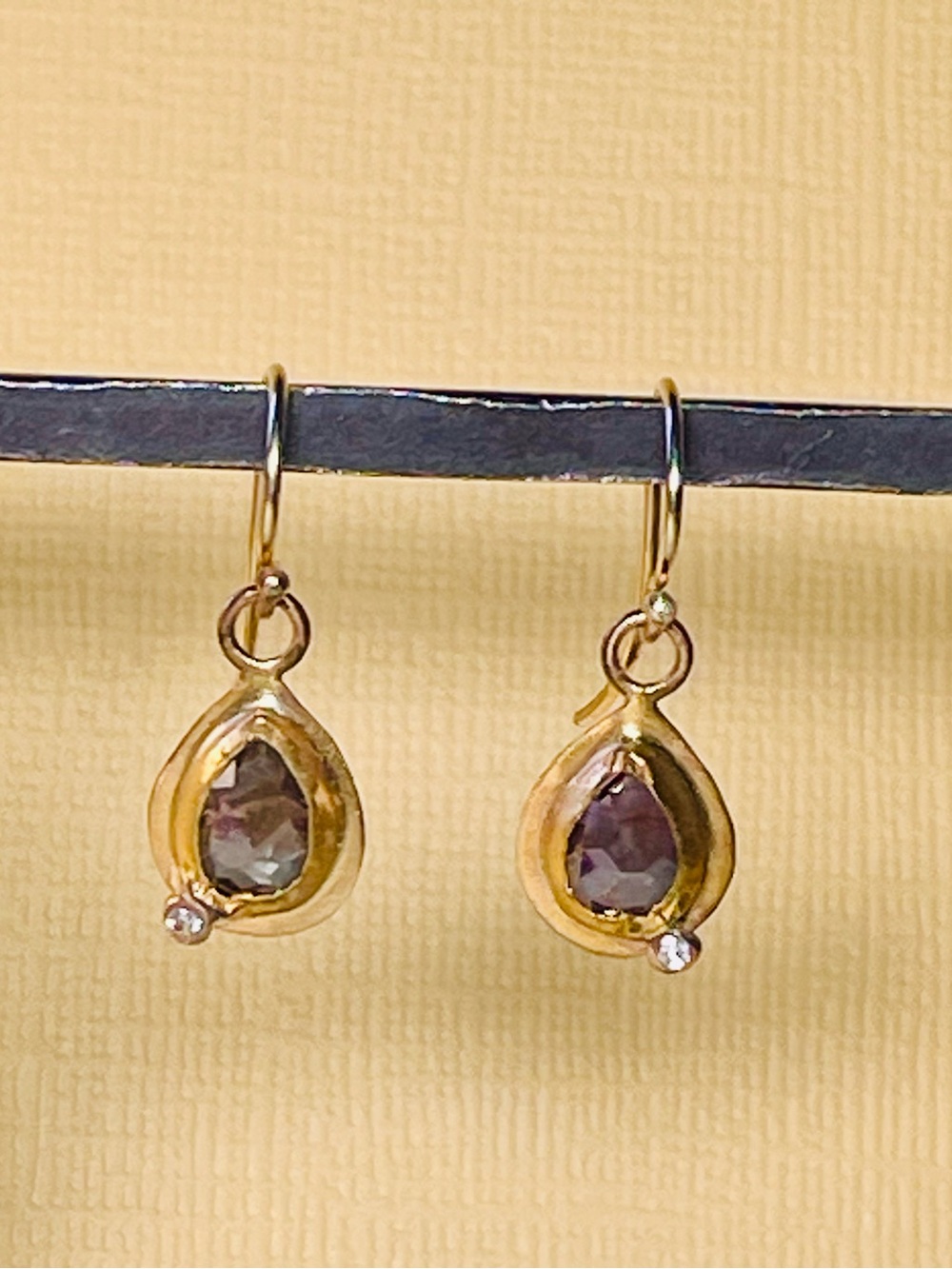 New! Gold Black Diamond Teardrop Dangle Earrings